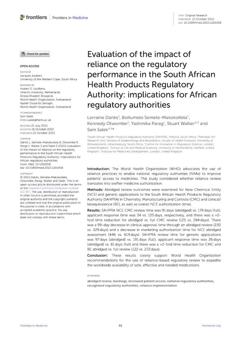 Impact of reliance on the regulatory performance of the South African ...