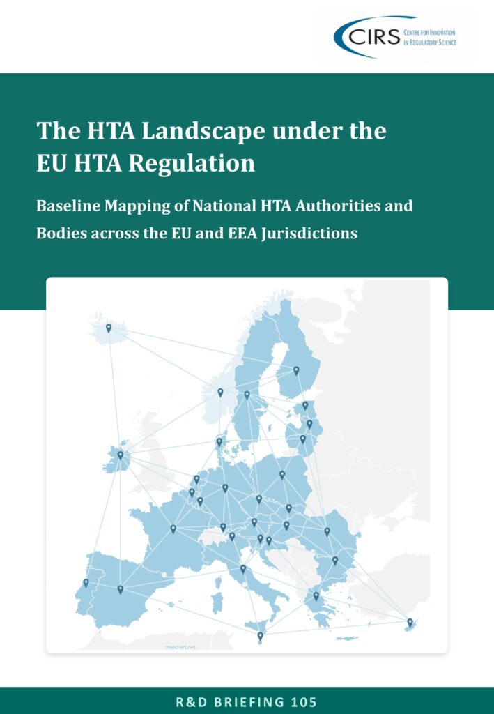 Front cover of CIRS R&D Briefing 105 entitled HTA Landscape under the EU HTA Regulation
